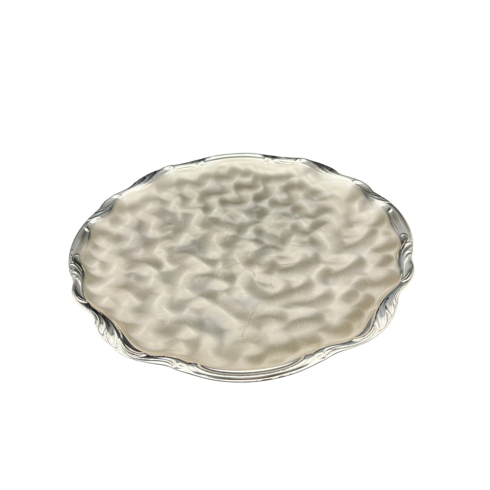 Vintage Ikora Silver Plated Round Serving Tray Ornate Scalloped Edge‎ 12" As Is
